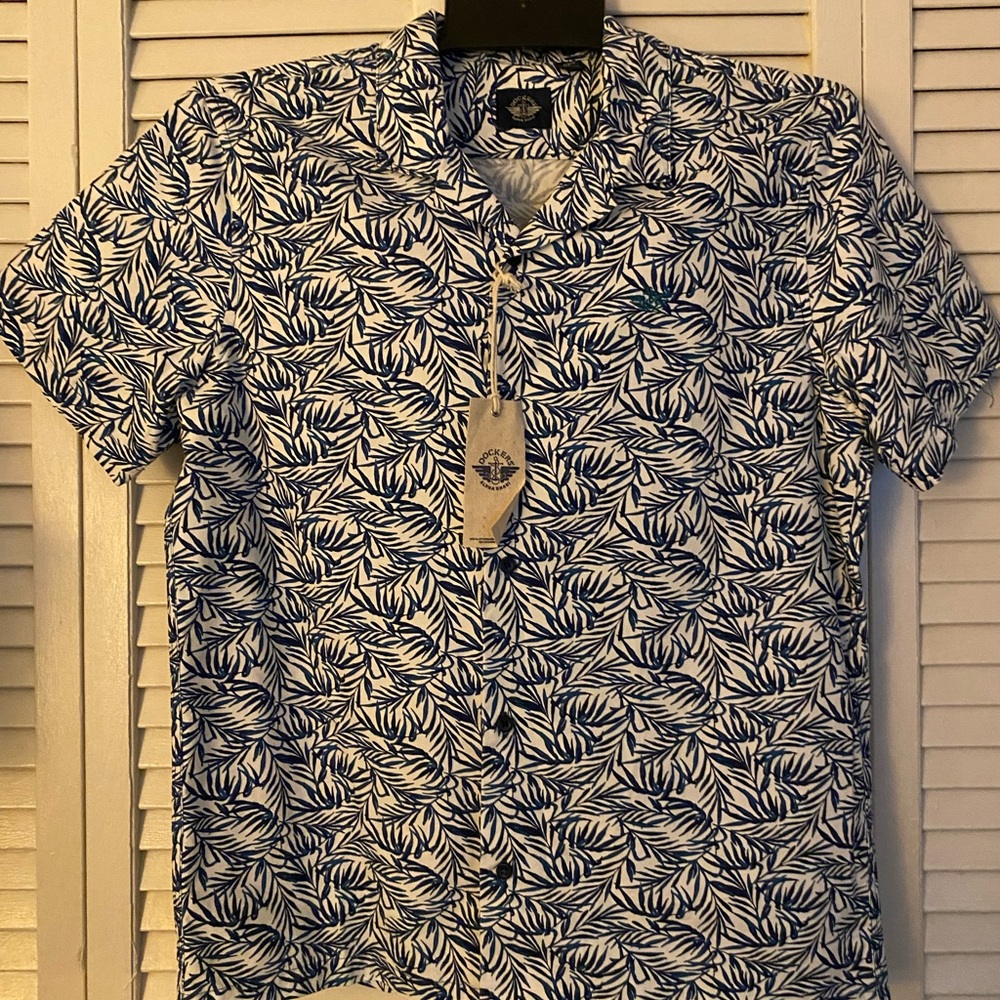 Dockers Men's Navy Leaf Print Shirt